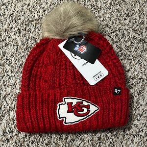 47 Brand Red Knit Beanie with Pom